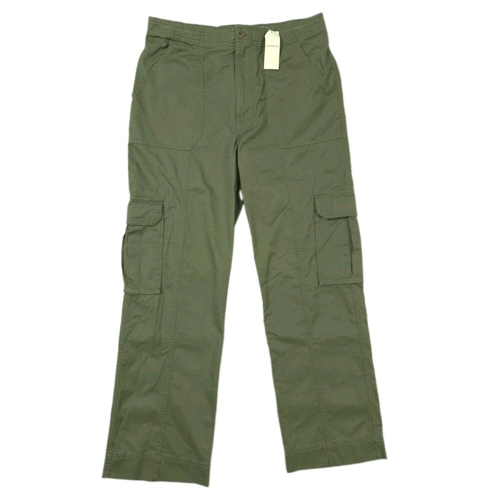 Abercrombie & Fitch Womens Cargo Pants 30 Wide Leg Green Utility Pockets Y2K NEW